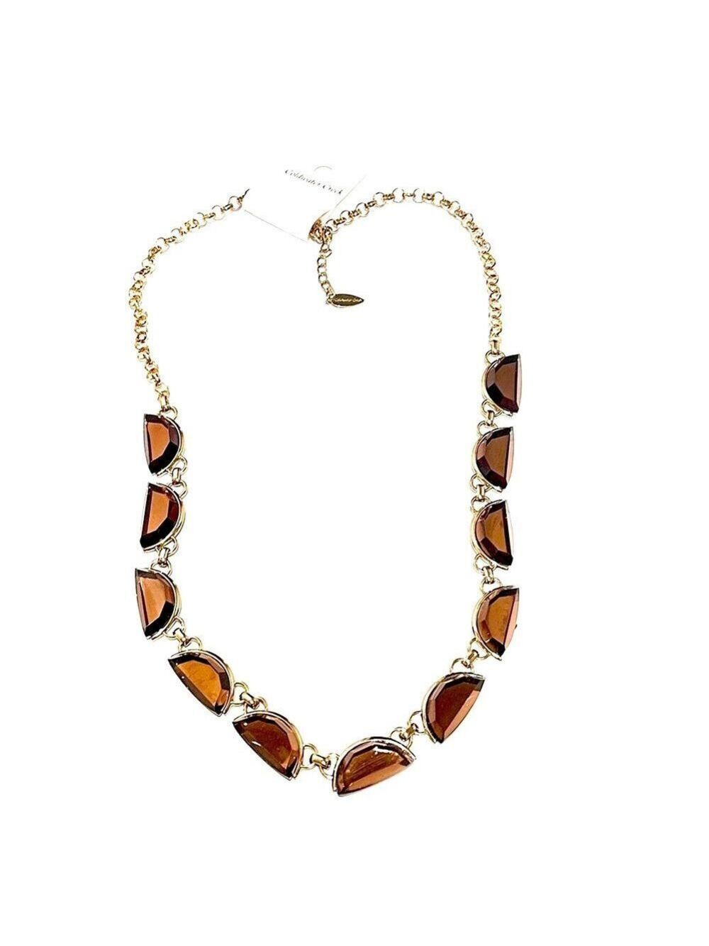 COLDWATER CREEK Brown Crystal Crescent Long Gold Necklace | NWT - Picture 2 of 8